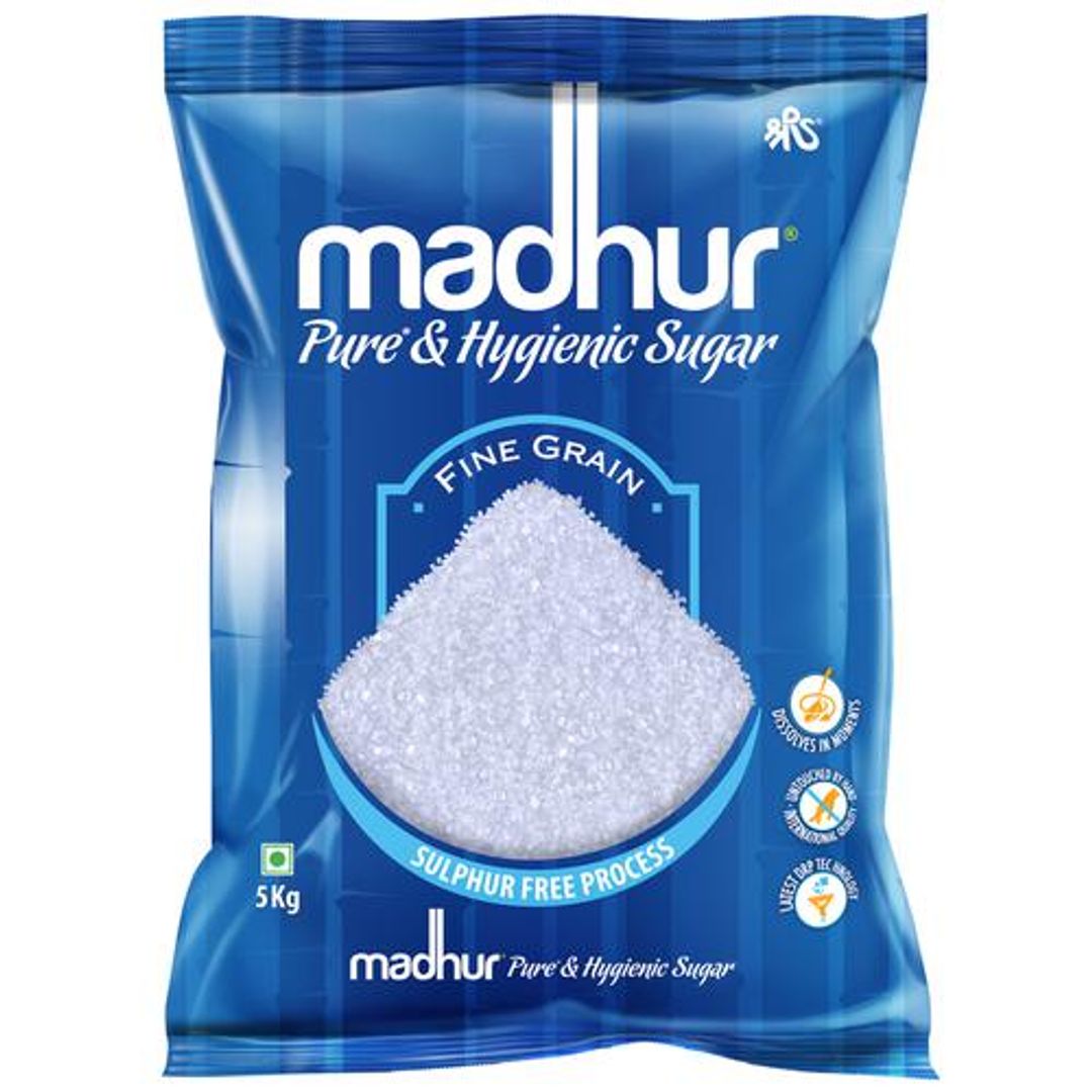 Madhur Sugar - Pure & Hygienic, Fine Grain, Natural, Sulphur Free, 5 kg 