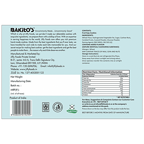 BAKITO'S Fruit Kaju Cookies - Premium, Handmade, Eggless, Rich In Protein, Fresh & Crispy, 350 g