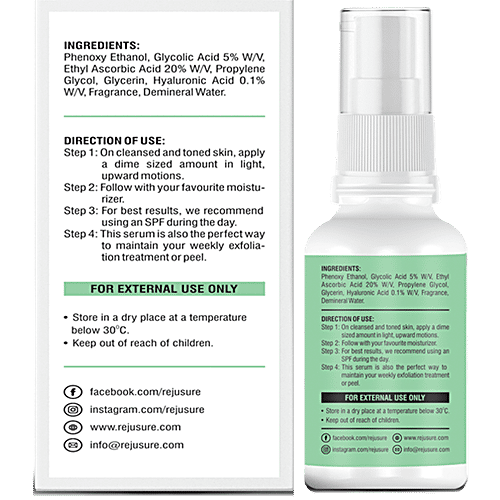 Rejusure Glycolic Acid Serum - Advanced Skin Brightening Formula, 30 ml  