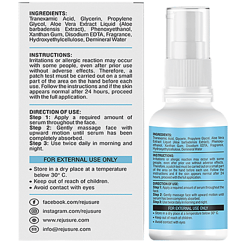 Rejusure Face Serum for Hyperpigmentation, Uneven Patches & Dark Spots - Tranexamic Acid 2%, 30 ml  
