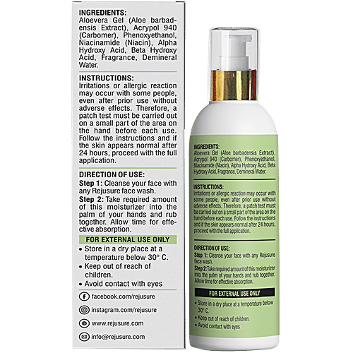 Rejusure Facial Moisturiser For Active Acne, Clears Pores, Fights Blemishes & Exfoliates - AHA 0.5% + BHA 0.5%, 50 ml  