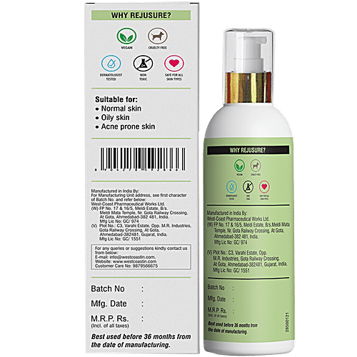 Rejusure Facial Moisturiser For Active Acne, Clears Pores, Fights Blemishes & Exfoliates - AHA 0.5% + BHA 0.5%, 50 ml  