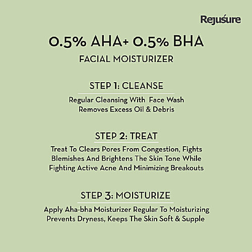 Rejusure Facial Moisturiser For Active Acne, Clears Pores, Fights Blemishes & Exfoliates - AHA 0.5% + BHA 0.5%, 50 ml  