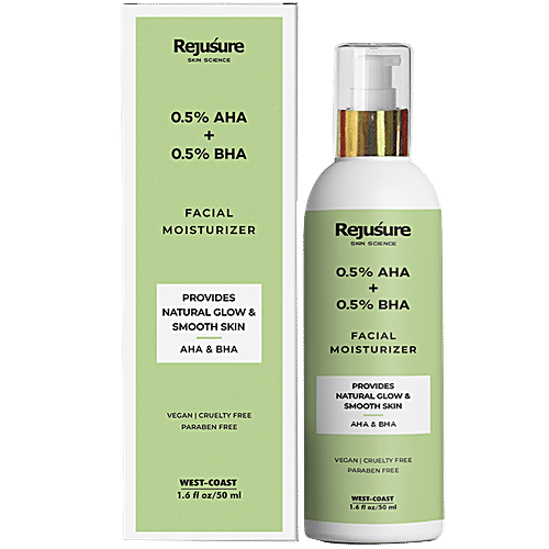 Rejusure Facial Moisturiser For Active Acne, Clears Pores, Fights Blemishes & Exfoliates - AHA 0.5% + BHA 0.5%, 50 ml  