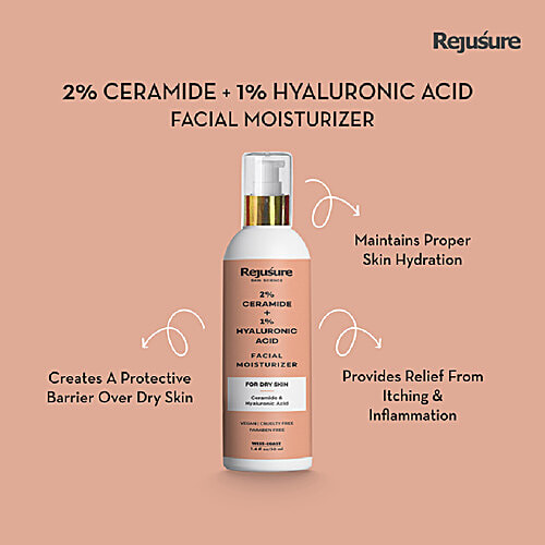 Rejusure Powerful Face Moisturizer For Dry Skin - Ceramide 2% + Hyaluronic Acid 1%,, 50 ml  