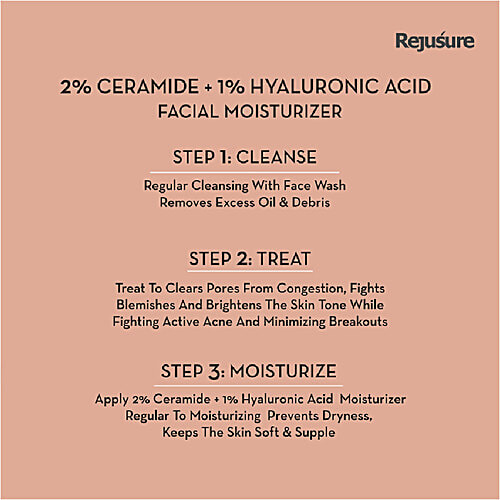 Rejusure Powerful Face Moisturizer For Dry Skin - Ceramide 2% + Hyaluronic Acid 1%,, 50 ml  
