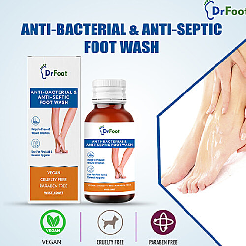 Dr Foot  Antiseptic Antibacterial Foot Wash - For Athletes Foot, Candida, Ringworm, Jock Itch, Foot Odour & Toenail Issues, 100 ml  