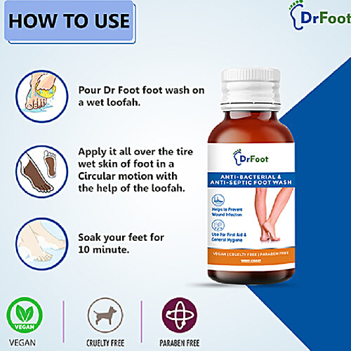 Dr Foot  Antiseptic Antibacterial Foot Wash - For Athletes Foot, Candida, Ringworm, Jock Itch, Foot Odour & Toenail Issues, 100 ml  