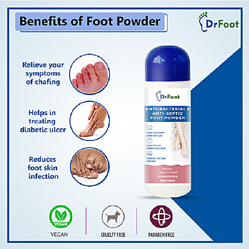 Dr Foot  Antibacterial & Antiseptic Foot Powder - Helps Prevent Burns & Cuts, Reduces Foot Skin Infection, 100 g  
