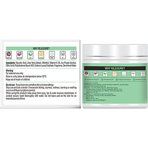 Rejusure Glycolic Acid Cleansing Pads - Controls Oil, Blemishes Brightens Skin Texture, 50 pcs  