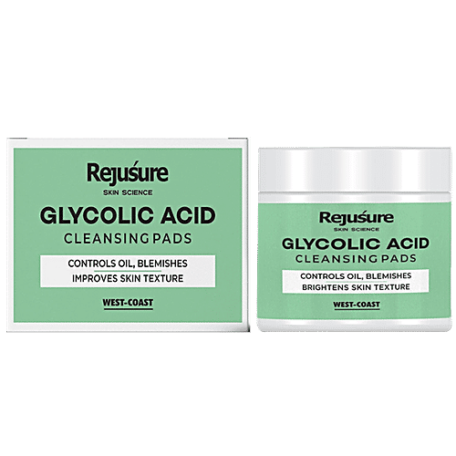 Rejusure Glycolic Acid Cleansing Pads - Controls Oil, Blemishes Brightens Skin Texture, 50 pcs  