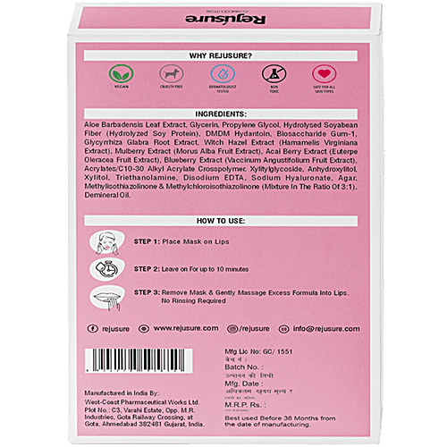 Rejusure Bio Cellulose Lip Mask - Hydrates Lip, Anti-Chapped Lip Mask For Dry Lip, Men & Women, 5 pcs  