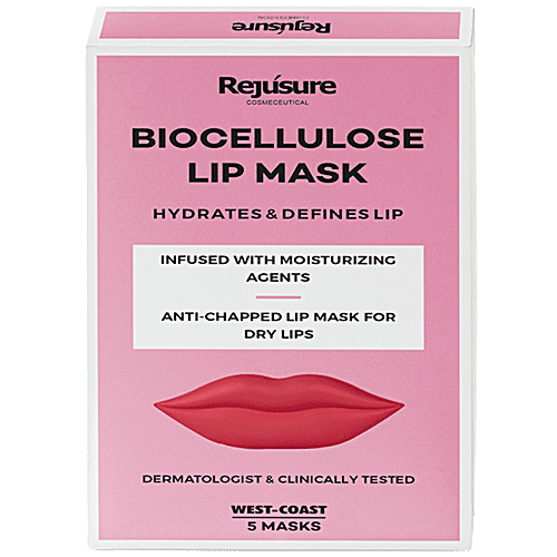 Rejusure Bio Cellulose Lip Mask - Hydrates Lip, Anti-Chapped Lip Mask For Dry Lip, Men & Women, 5 pcs  