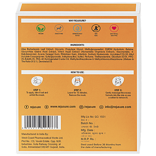 Rejusure Eye Brightening Serum Mask - Reduces Fine Lines, Maintains Elasticity & Nourish Your Skin, Dermatologist & Clinically Tested, For Men & Women, 1 pc (Pack of 2) 