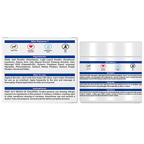 Rejusure Aqueous Cream For Fast Acting For Dry/Itchy/Sensitive Skin, Safe For Kids & Adults, Softens & Moisturises Skin, 100 g