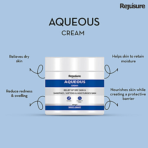 Rejusure Aqueous Cream For Fast Acting For Dry/Itchy/Sensitive Skin, Safe For Kids & Adults, Softens & Moisturises Skin, 100 g