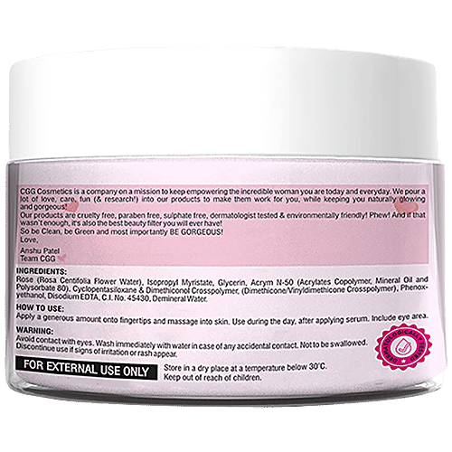 CGG Cosmetics Rose Water 24h Moisture Lock Cream 3 In 1 Hydration - Moisturizes & Soothes Dry Skin For All Skin Types, 150 g  