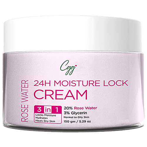 CGG Cosmetics Rose Water 24h Moisture Lock Cream 3 In 1 Hydration - Moisturizes & Soothes Dry Skin For All Skin Types, 150 g  