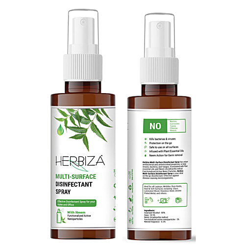 Herbiza Multi- Surface Disinfectant Spray - Rich In Antibacterial & Antimicrobial Properties, 200 ml  Natural Multi Surface
 Kills 99.99% of germs
 Infused with neem leaves oil