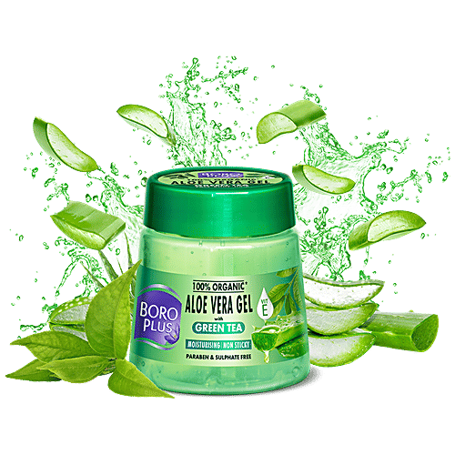 Boroplus Organic Aloe Vera Gel With Green Tea, 100% Organic For Skin & Hair, 200 ml  Rich In Vitamin E & Antiseptic Herbs For Smooth, Nourished & Moisturised Skin