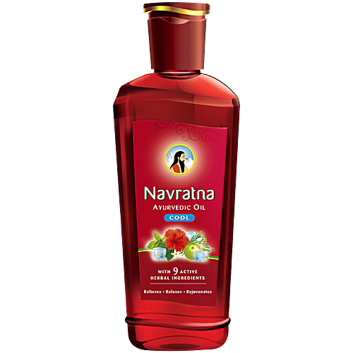 Navratna Ayurvedic Hair Oil - Cool, With 9 Active Herbal Ingredients, Relieves, Relaxes, Rejuvenates, 600 ml  