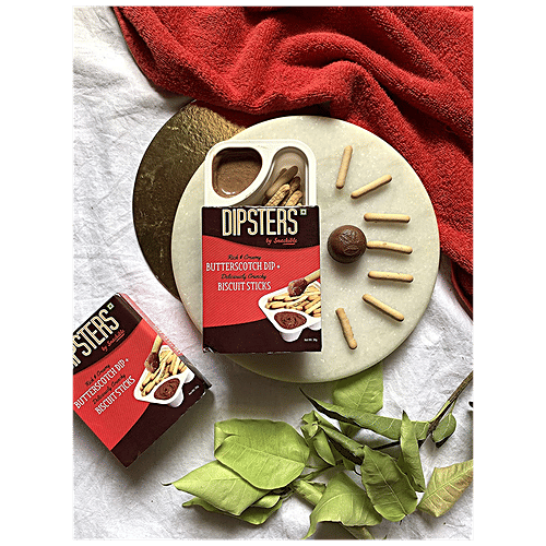 Snackible Dipsters Butterscotch Dip With Biscuit Sticks - Smooth, Rich, Sweet, 30 g Tray Pack