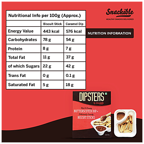 Snackible Dipsters Butterscotch Dip With Biscuit Sticks - Smooth, Rich, Sweet, 30 g Tray Pack