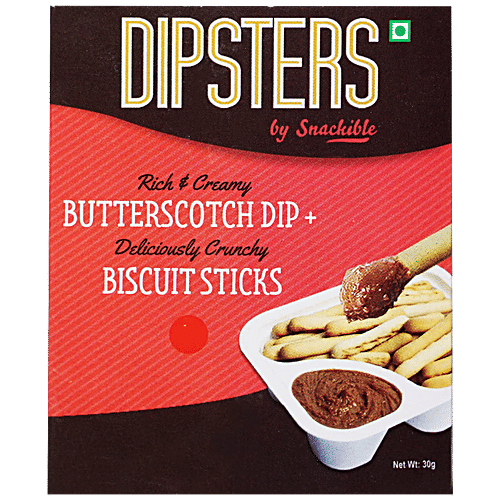 Snackible Dipsters Butterscotch Dip With Biscuit Sticks - Smooth, Rich, Sweet, 30 g Tray Pack