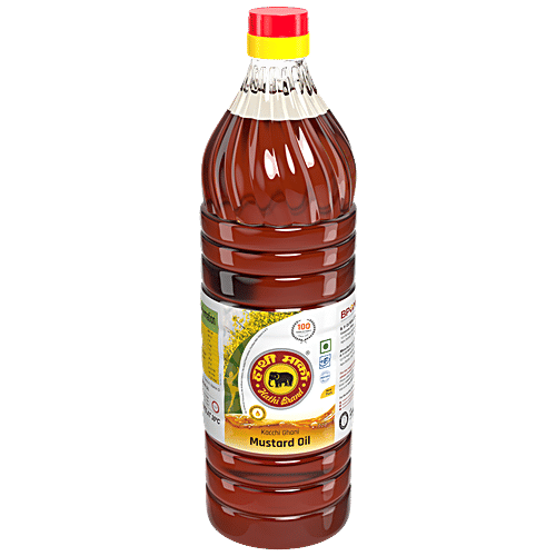 Hathi  Mustard Oil - Pungent Flavour, For Healthy Dishes, Free From Cholesterol & Trans-Fat, 1 L Bottle 