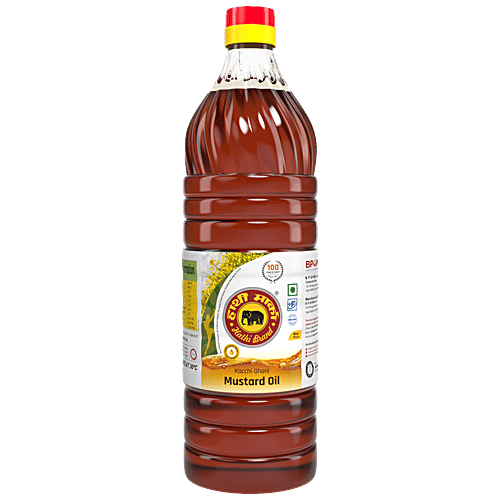 Hathi  Mustard Oil - Pungent Flavour, For Healthy Dishes, Free From Cholesterol & Trans-Fat, 1 L Bottle 