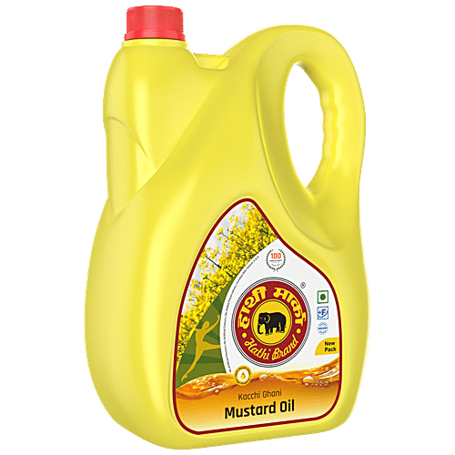Hathi  Mustard Oil - Pungent Flavour, For Healthy Dishes, Free From Cholesterol & Trans Fat, 5 L Jar 