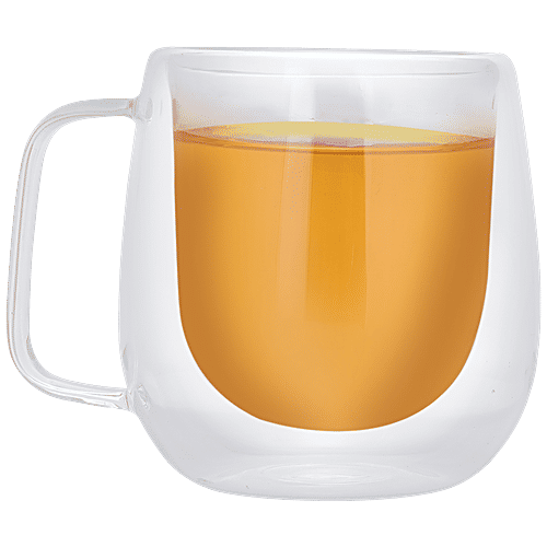 DP Double Wall Glass Coffee/ Tea Mug - Borosilicate, Dishwasher & Microwave Safe, 250 ml