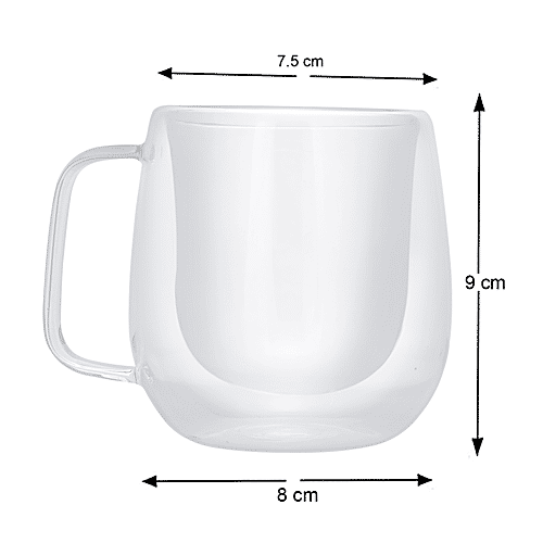 DP Double Wall Glass Coffee/ Tea Mug - Borosilicate, Dishwasher & Microwave Safe, 250 ml