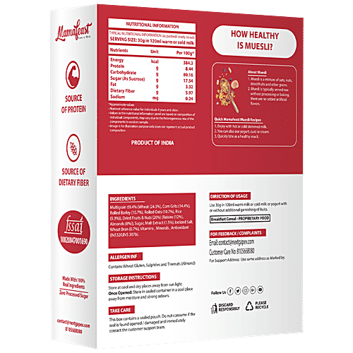 Buy MAMAFEAST Muesli Nuts Delight Whole Oats, Multigrains, No Sugar