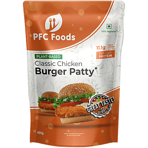 PFC Foods Plant Based Chicken Patty - Classic, Protein Rich, Tastes Like Chicken, 400 g Pouch 