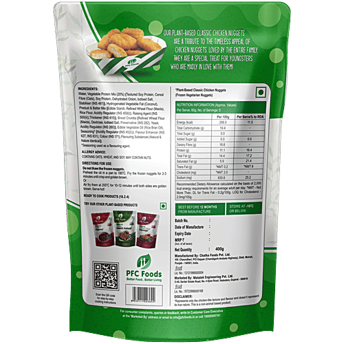PFC Foods Plant Based Chicken Nuggets - Classic, Protein Rich, Tastes Like Chicken, 400 g Pouch 