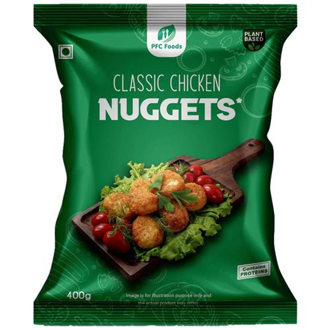 PFC Foods Plant Based Chicken Nuggets - Classic, Protein Rich, Tastes Like Chicken, 400 g Pouch