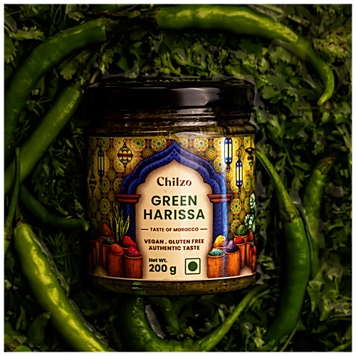 Chilzo Green Harissa - Vegan, Gluten-free, Authentic Taste, 200 g Jar 