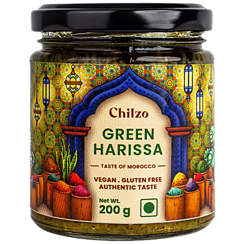 Chilzo Green Harissa - Vegan, Gluten-free, Authentic Taste, 200 g Jar 