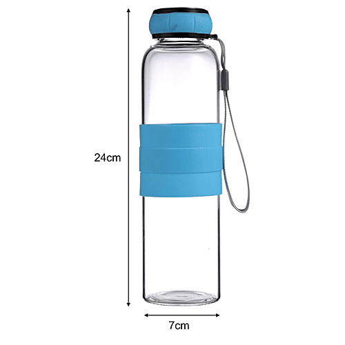 Renberg Borosilicate Glass Water Bottle - Durable, Leakproof, Dishwasher Safe, Blue, 550 ml  