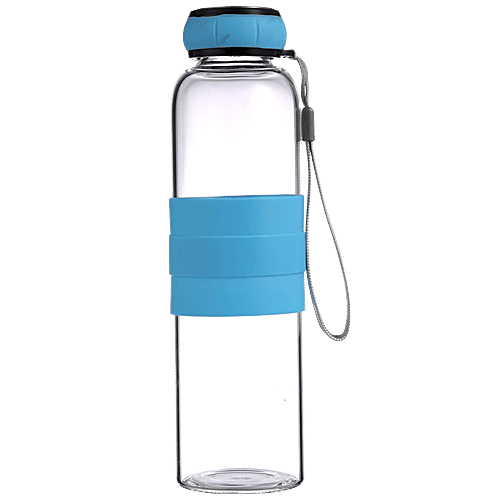 Renberg Borosilicate Glass Water Bottle - Durable, Leakproof, Dishwasher Safe, Blue, 550 ml  