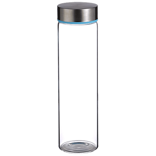 Renberg Borosilicate Glass Water Bottle - Durable, Leakproof, Dishwasher Safe, Silver, 600 ml  