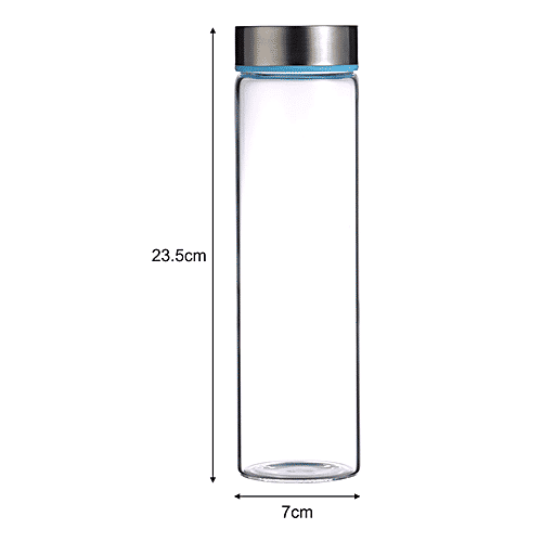 Renberg Borosilicate Glass Water Bottle - Durable, Leakproof, Dishwasher Safe, Silver, 600 ml  