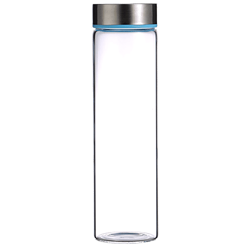Renberg Borosilicate Glass Water Bottle - Durable, Leakproof, Dishwasher Safe, Silver, 600 ml  