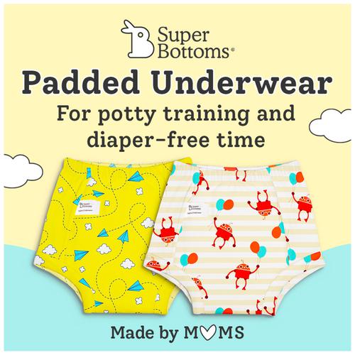 SuperBottoms Padded Underwear - Potty Training Pants For Babies/ Toddlers/  Kids, 100% Cotton, Semi Waterproof, Pull Up Trainers For Girls & Boys, Size