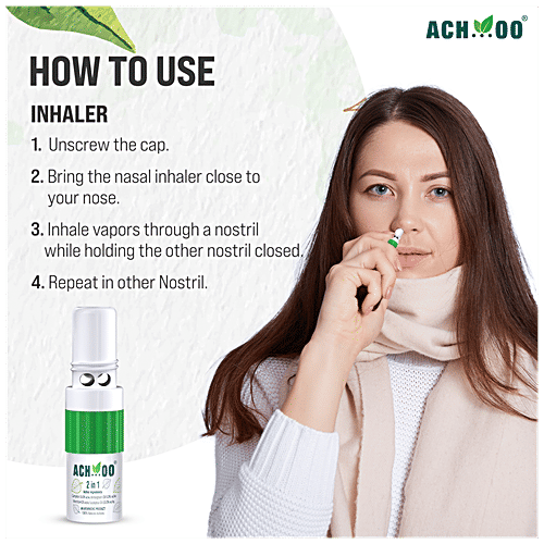 Achoo 2 In 1 Inhaler And Roll On - Relieves Headache, Cold & Nasal Congestion With Natural Ingredients, 1 pc  