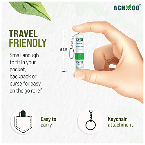 Achoo 2 In 1 Inhaler And Roll On - Relieves Headache, Cold & Nasal Congestion With Natural Ingredients, 1 pc  