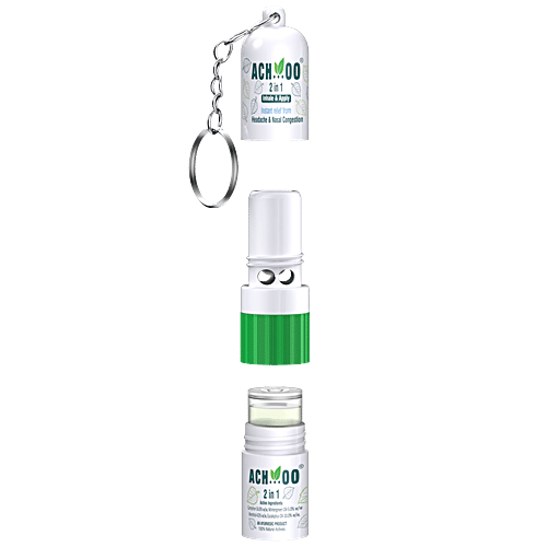 Achoo 2 In 1 Inhaler And Roll On - Relieves Headache, Cold & Nasal Congestion With Natural Ingredients, 1 pc  