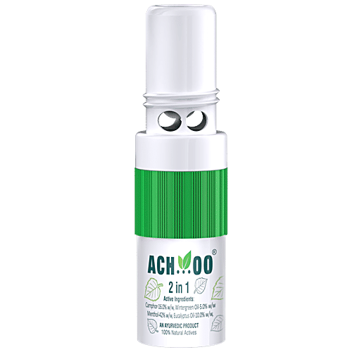 Achoo 2 In 1 Inhaler And Roll On - Relieves Headache, Cold & Nasal Congestion With Natural Ingredients, 1 pc  