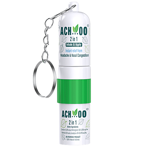Achoo 2 In 1 Inhaler And Roll On - Relieves Headache, Cold & Nasal Congestion With Natural Ingredients, 1 pc  